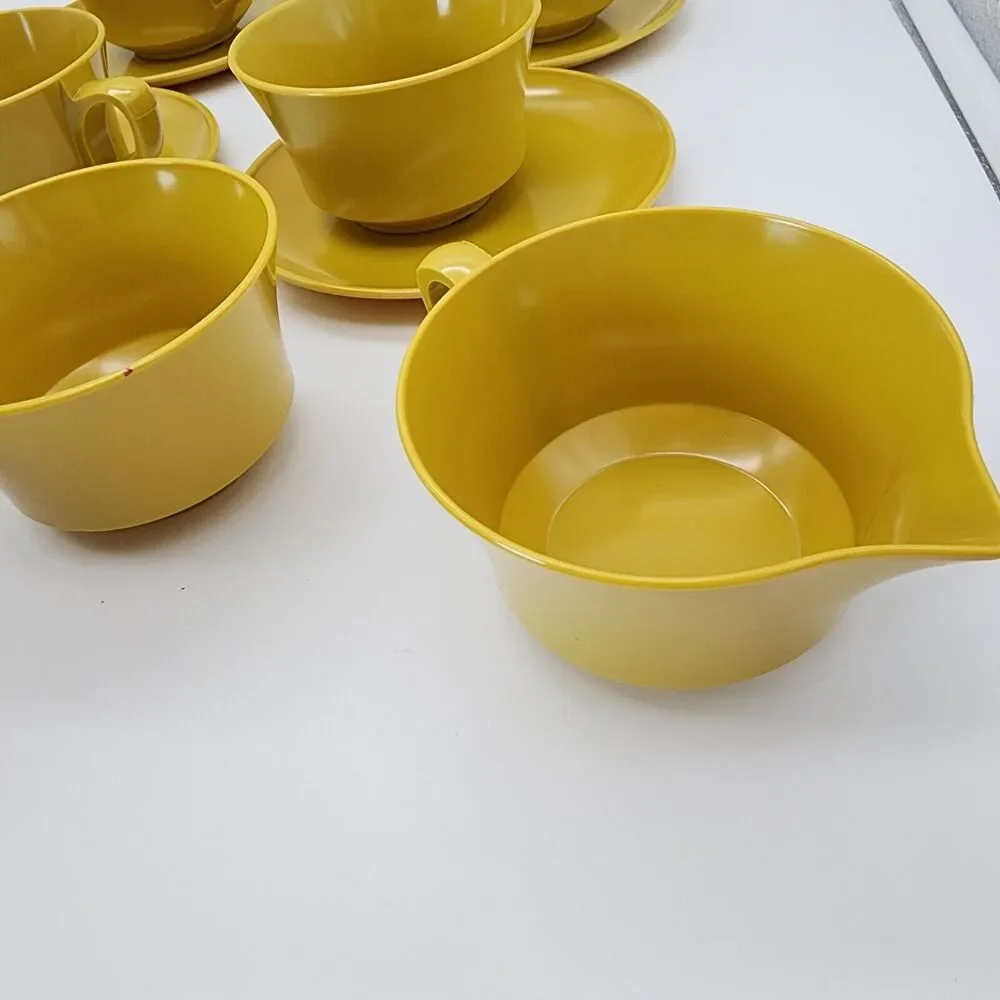 Vintage Melamine Coffee Cups Bowls Plates Harvest Yellow 24 Ct Allied Chemical